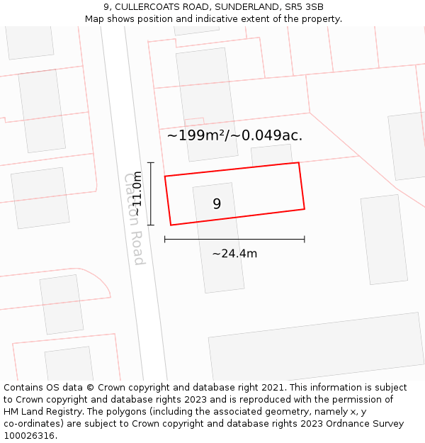 9, CULLERCOATS ROAD, SUNDERLAND, SR5 3SB: Plot and title map