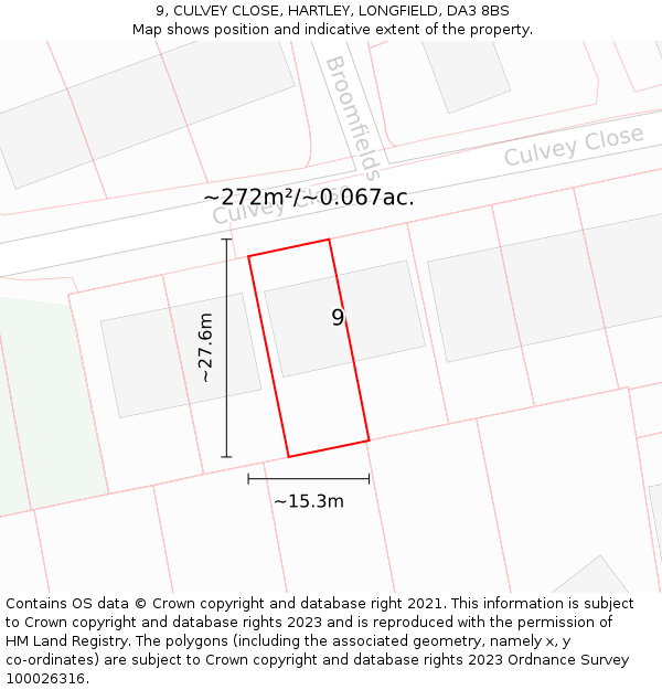 9, CULVEY CLOSE, HARTLEY, LONGFIELD, DA3 8BS: Plot and title map