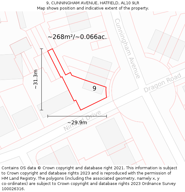 9, CUNNINGHAM AVENUE, HATFIELD, AL10 9LR: Plot and title map