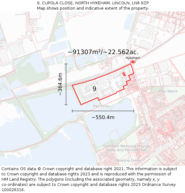 9, CUPOLA CLOSE, NORTH HYKEHAM, LINCOLN, LN6 9ZP: Plot and title map