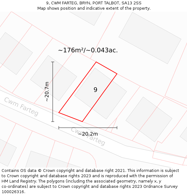 9, CWM FARTEG, BRYN, PORT TALBOT, SA13 2SS: Plot and title map