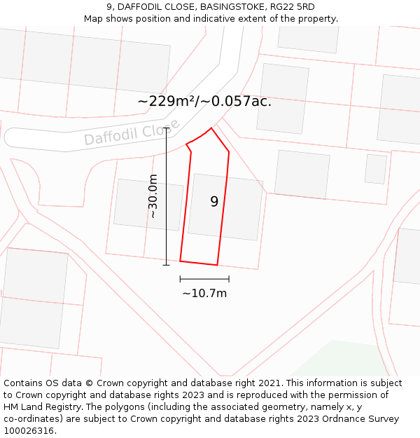 9, DAFFODIL CLOSE, BASINGSTOKE, RG22 5RD: Plot and title map
