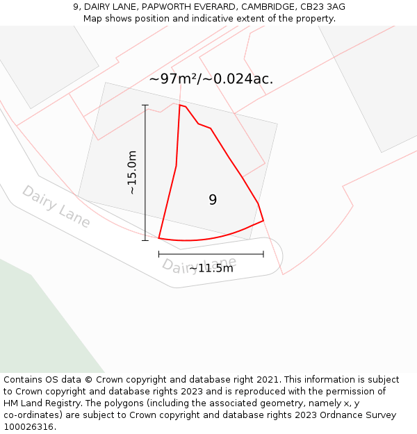 9, DAIRY LANE, PAPWORTH EVERARD, CAMBRIDGE, CB23 3AG: Plot and title map