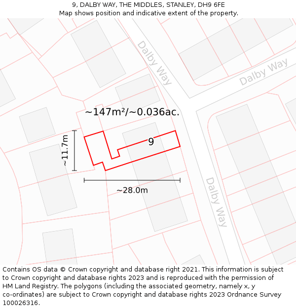 9, DALBY WAY, THE MIDDLES, STANLEY, DH9 6FE: Plot and title map