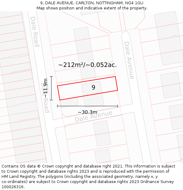 9, DALE AVENUE, CARLTON, NOTTINGHAM, NG4 1GU: Plot and title map