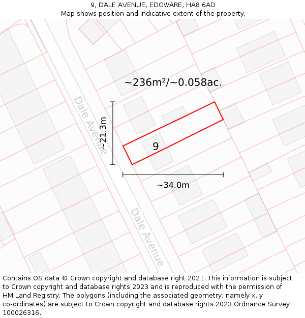 9, DALE AVENUE, EDGWARE, HA8 6AD: Plot and title map