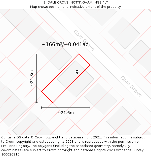 9, DALE GROVE, NOTTINGHAM, NG2 4LT: Plot and title map