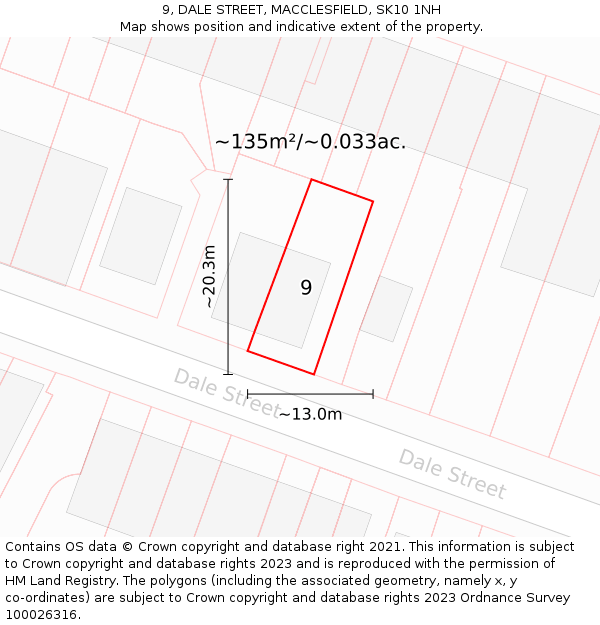 9, DALE STREET, MACCLESFIELD, SK10 1NH: Plot and title map