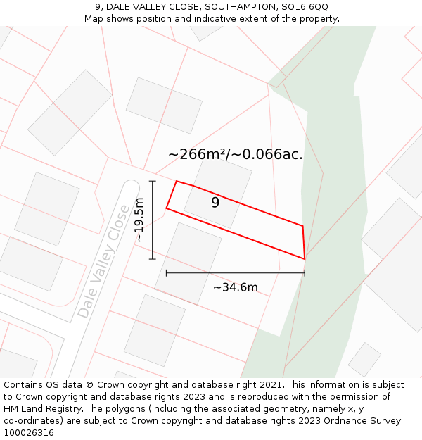 9, DALE VALLEY CLOSE, SOUTHAMPTON, SO16 6QQ: Plot and title map