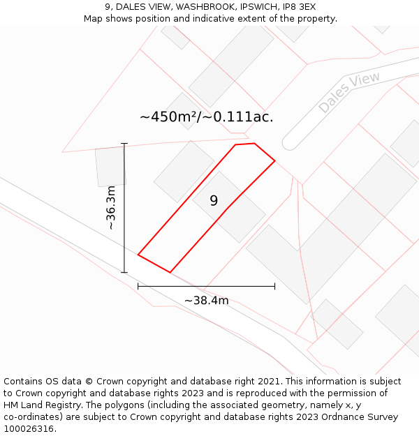 9, DALES VIEW, WASHBROOK, IPSWICH, IP8 3EX: Plot and title map