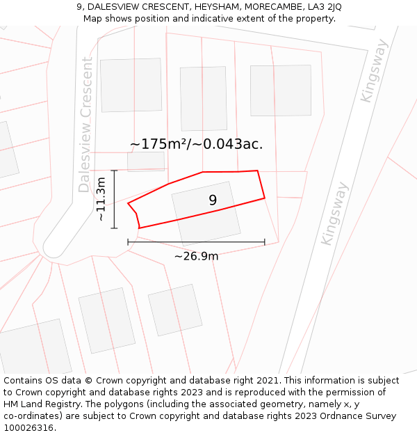 9, DALESVIEW CRESCENT, HEYSHAM, MORECAMBE, LA3 2JQ: Plot and title map