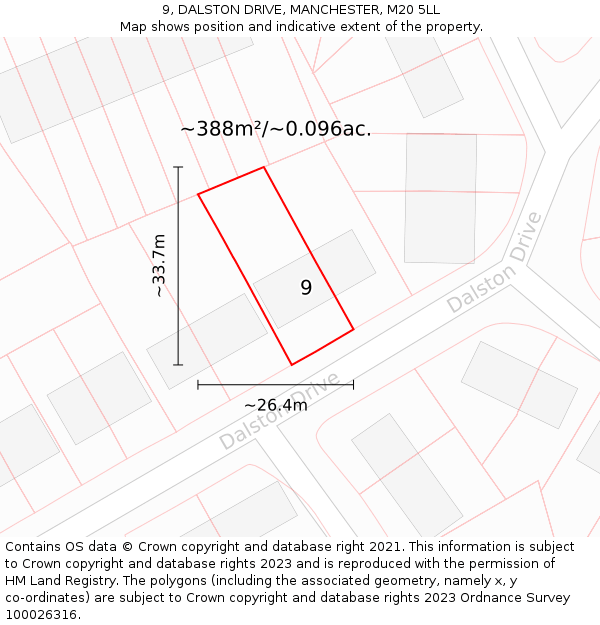 9, DALSTON DRIVE, MANCHESTER, M20 5LL: Plot and title map