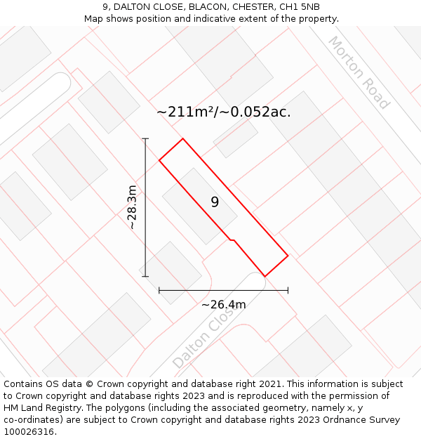 9, DALTON CLOSE, BLACON, CHESTER, CH1 5NB: Plot and title map