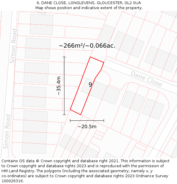 9, DANE CLOSE, LONGLEVENS, GLOUCESTER, GL2 0UA: Plot and title map