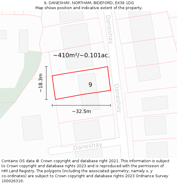 9, DANESHAY, NORTHAM, BIDEFORD, EX39 1DG: Plot and title map