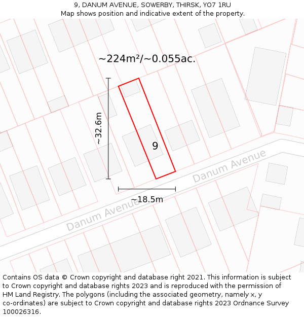 9, DANUM AVENUE, SOWERBY, THIRSK, YO7 1RU: Plot and title map