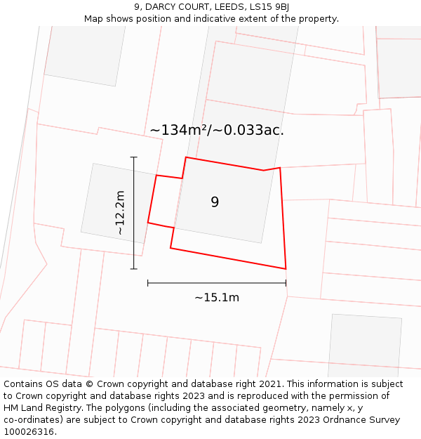 9, DARCY COURT, LEEDS, LS15 9BJ: Plot and title map