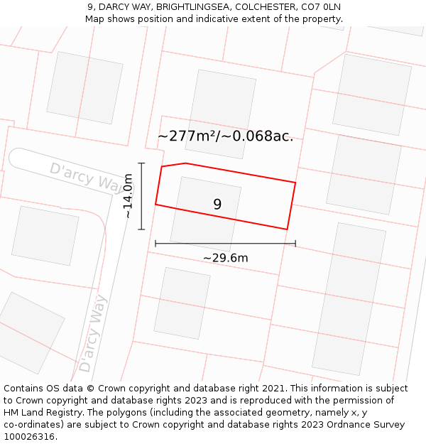 9, DARCY WAY, BRIGHTLINGSEA, COLCHESTER, CO7 0LN: Plot and title map