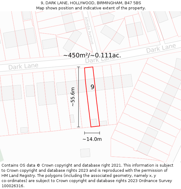 9, DARK LANE, HOLLYWOOD, BIRMINGHAM, B47 5BS: Plot and title map