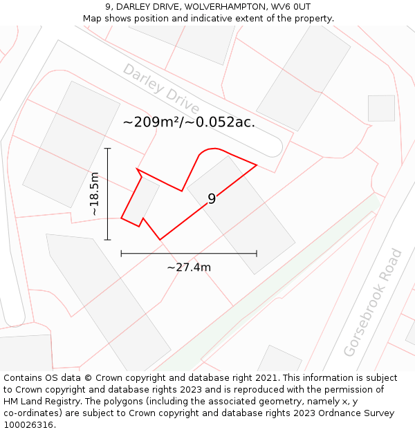 9, DARLEY DRIVE, WOLVERHAMPTON, WV6 0UT: Plot and title map