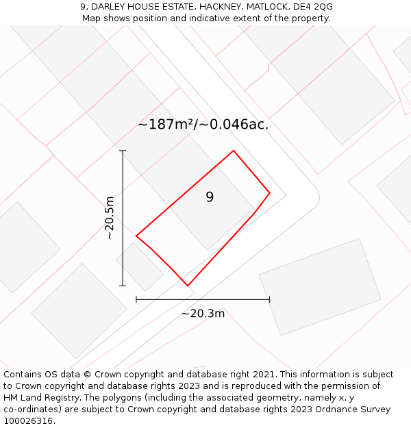 9, DARLEY HOUSE ESTATE, HACKNEY, MATLOCK, DE4 2QG: Plot and title map