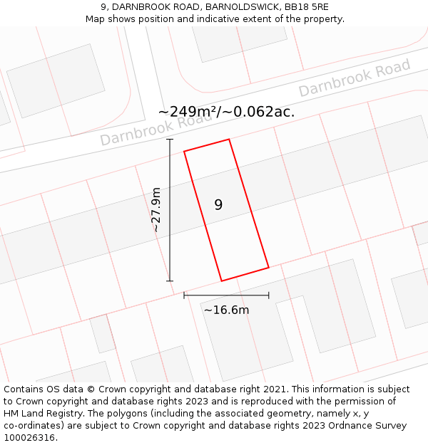 9, DARNBROOK ROAD, BARNOLDSWICK, BB18 5RE: Plot and title map