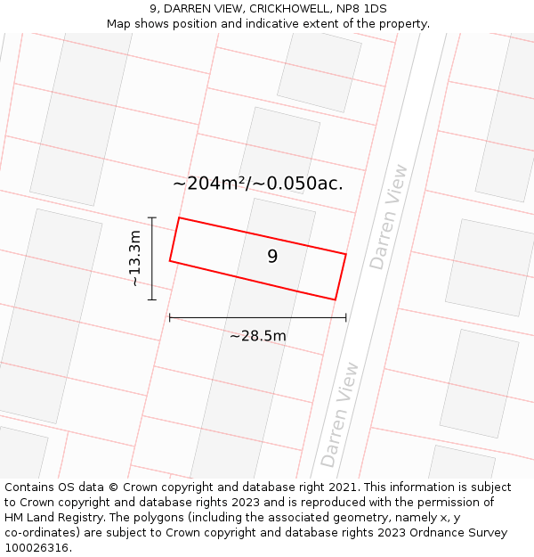 9, DARREN VIEW, CRICKHOWELL, NP8 1DS: Plot and title map