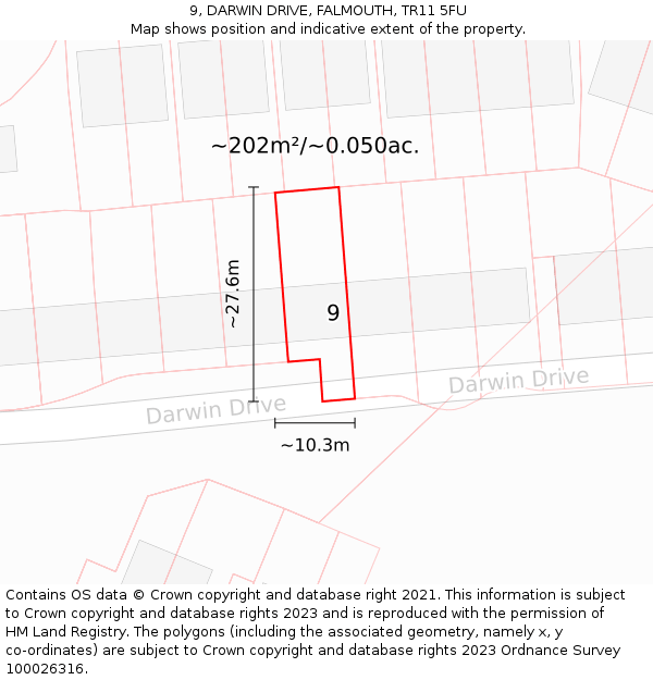9, DARWIN DRIVE, FALMOUTH, TR11 5FU: Plot and title map