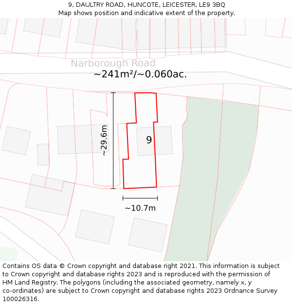 9, DAULTRY ROAD, HUNCOTE, LEICESTER, LE9 3BQ: Plot and title map