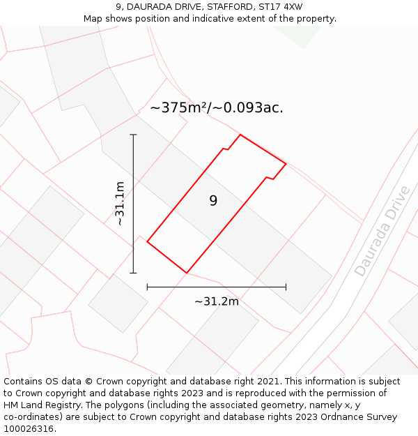 9, DAURADA DRIVE, STAFFORD, ST17 4XW: Plot and title map