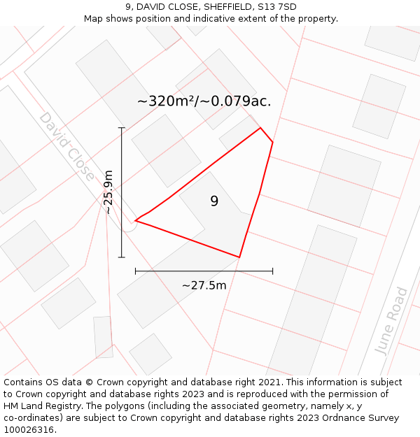 9, DAVID CLOSE, SHEFFIELD, S13 7SD: Plot and title map
