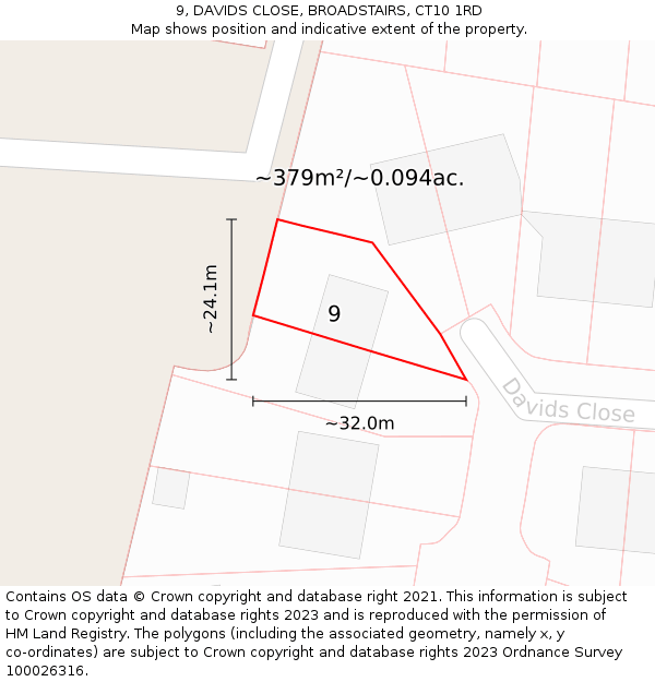9, DAVIDS CLOSE, BROADSTAIRS, CT10 1RD: Plot and title map