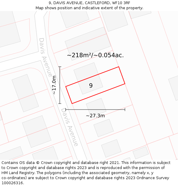 9, DAVIS AVENUE, CASTLEFORD, WF10 3RF: Plot and title map