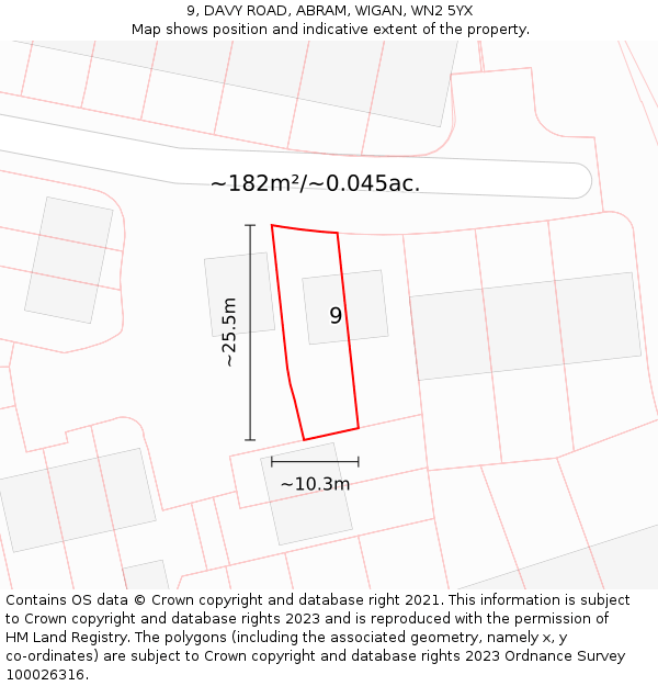9, DAVY ROAD, ABRAM, WIGAN, WN2 5YX: Plot and title map
