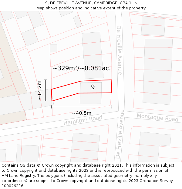 9, DE FREVILLE AVENUE, CAMBRIDGE, CB4 1HN: Plot and title map