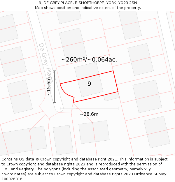 9, DE GREY PLACE, BISHOPTHORPE, YORK, YO23 2SN: Plot and title map