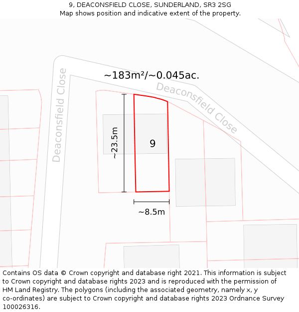 9, DEACONSFIELD CLOSE, SUNDERLAND, SR3 2SG: Plot and title map