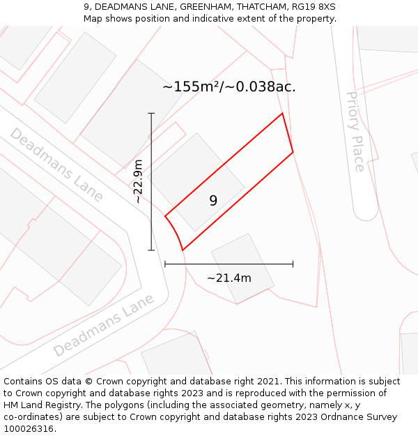 9, DEADMANS LANE, GREENHAM, THATCHAM, RG19 8XS: Plot and title map