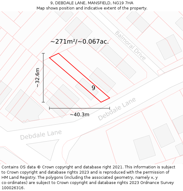 9, DEBDALE LANE, MANSFIELD, NG19 7HA: Plot and title map
