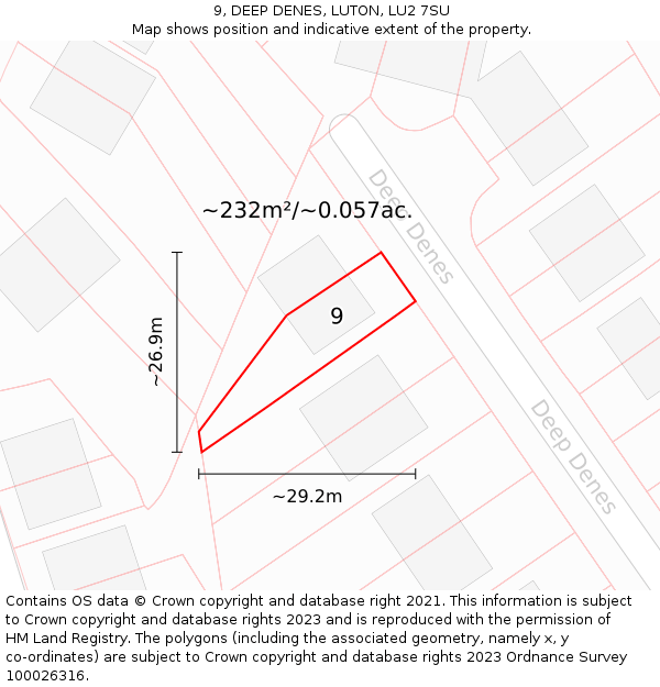 9, DEEP DENES, LUTON, LU2 7SU: Plot and title map