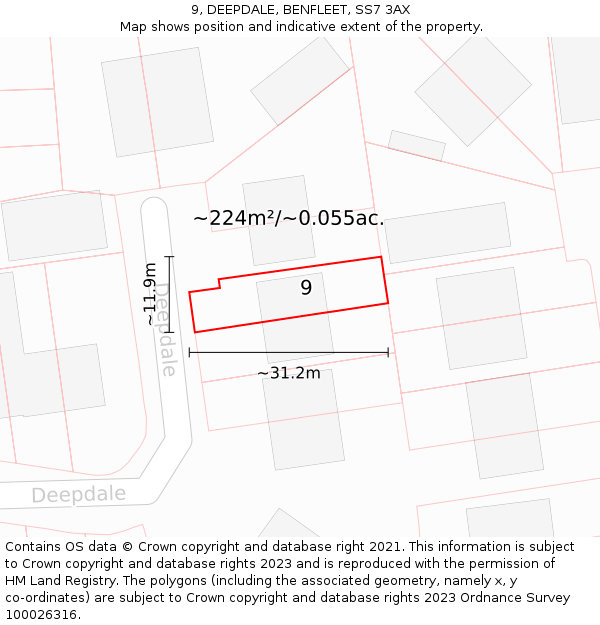 9, DEEPDALE, BENFLEET, SS7 3AX: Plot and title map