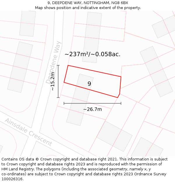 9, DEEPDENE WAY, NOTTINGHAM, NG8 6BX: Plot and title map