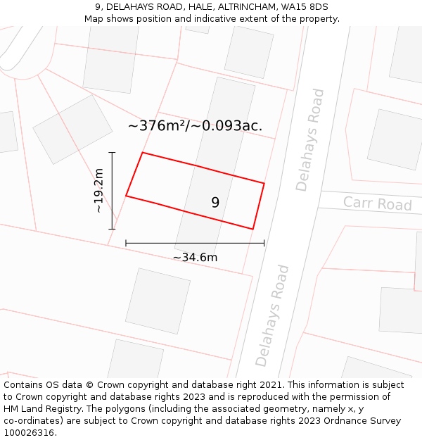 9, DELAHAYS ROAD, HALE, ALTRINCHAM, WA15 8DS: Plot and title map