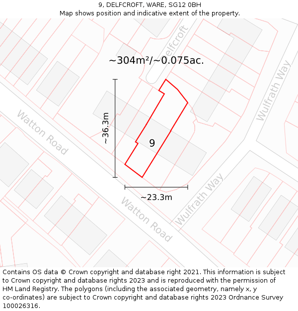 9, DELFCROFT, WARE, SG12 0BH: Plot and title map