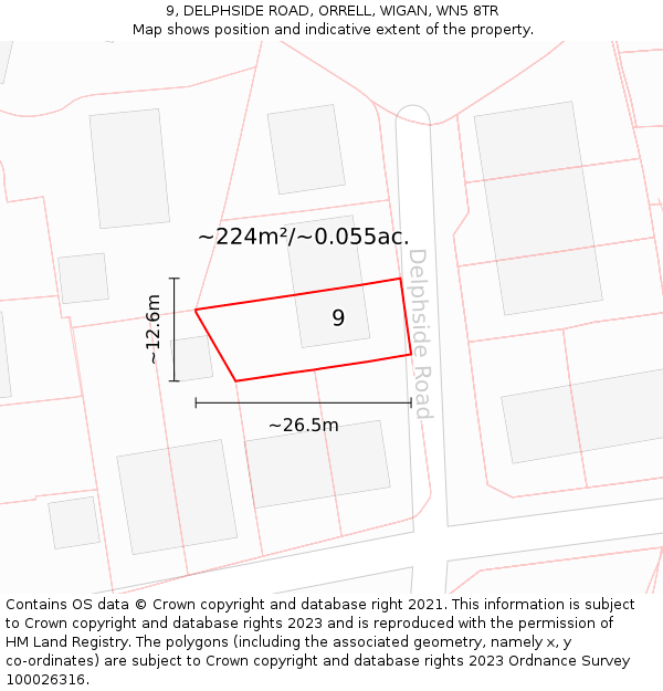 9, DELPHSIDE ROAD, ORRELL, WIGAN, WN5 8TR: Plot and title map