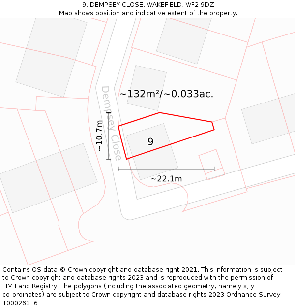 9, DEMPSEY CLOSE, WAKEFIELD, WF2 9DZ: Plot and title map