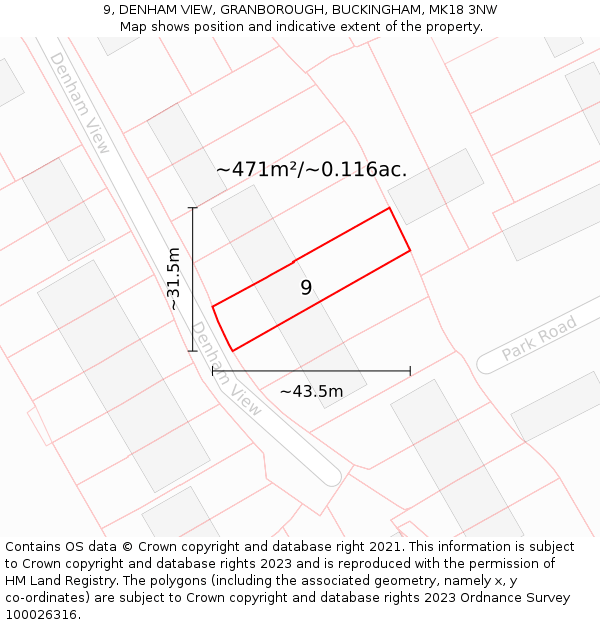 9, DENHAM VIEW, GRANBOROUGH, BUCKINGHAM, MK18 3NW: Plot and title map