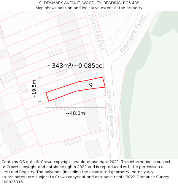 9, DENMARK AVENUE, WOODLEY, READING, RG5 4RS: Plot and title map