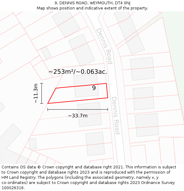 9, DENNIS ROAD, WEYMOUTH, DT4 0NJ: Plot and title map