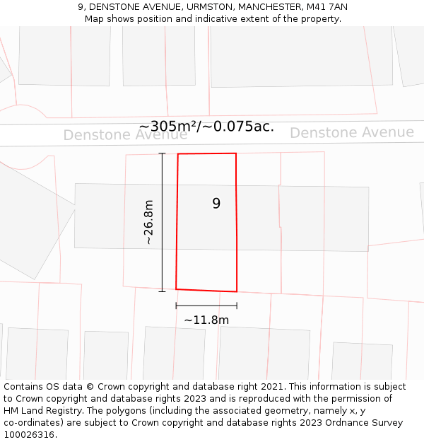 9, DENSTONE AVENUE, URMSTON, MANCHESTER, M41 7AN: Plot and title map